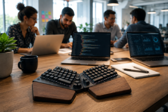 Ergonomic keyboard featuring an innovative keyboard layout designed for enhanced productivity