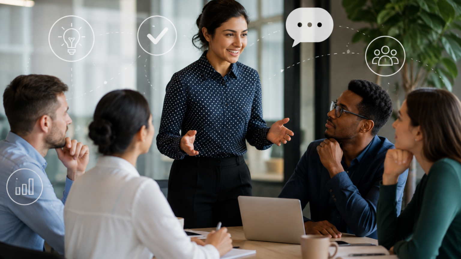 Leaders using practical strategies to improve team communication and collaboration at work