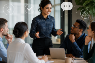Leaders using practical strategies to improve team communication and collaboration at work