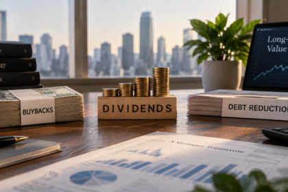 Shareholder value framework comparing share buybacks, dividend payments and corporate debt reduction