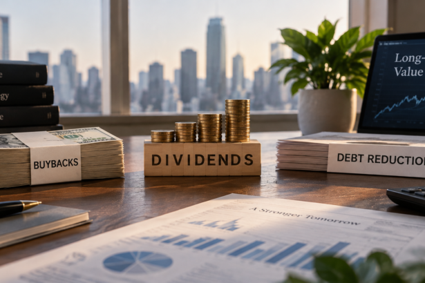Shareholder value framework comparing share buybacks, dividend payments and corporate debt reduction
