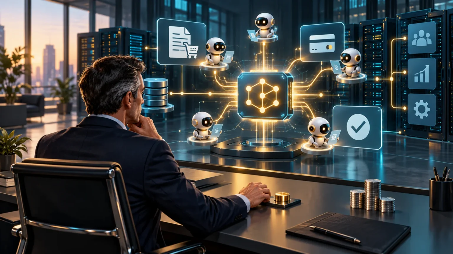 Agentic AI systems connecting enterprise software with human oversight