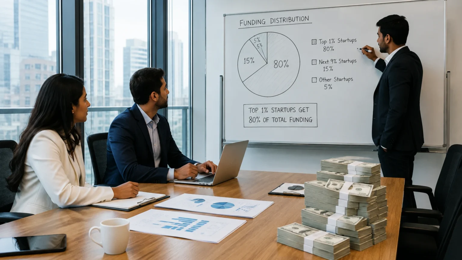 Startup funding boom showing venture capital concentrated among a small group of companies