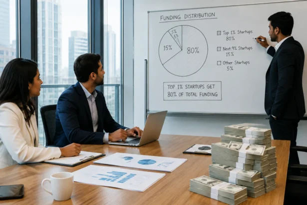 Startup funding boom showing venture capital concentrated among a small group of companies