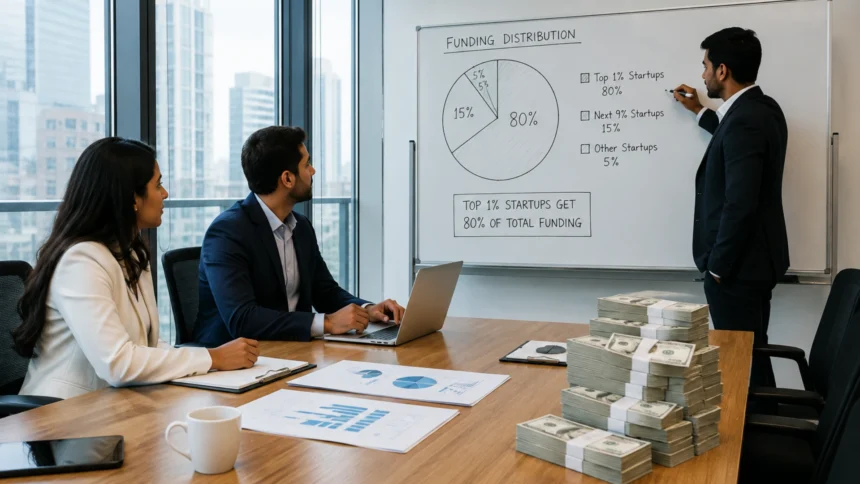 Startup funding boom showing venture capital concentrated among a small group of companies