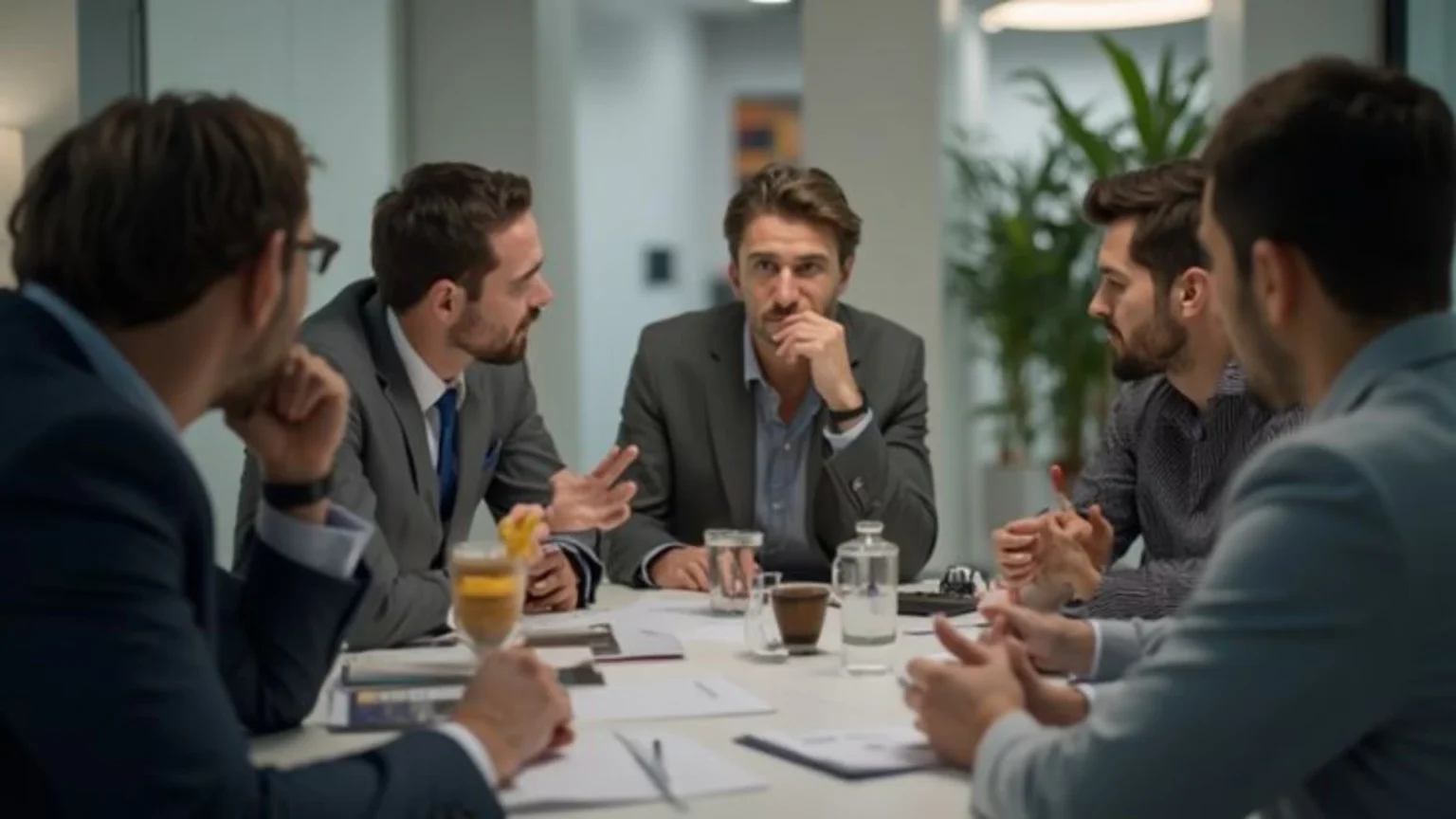 Team leaders using productive disagreement to evaluate different ideas during a workplace discussion