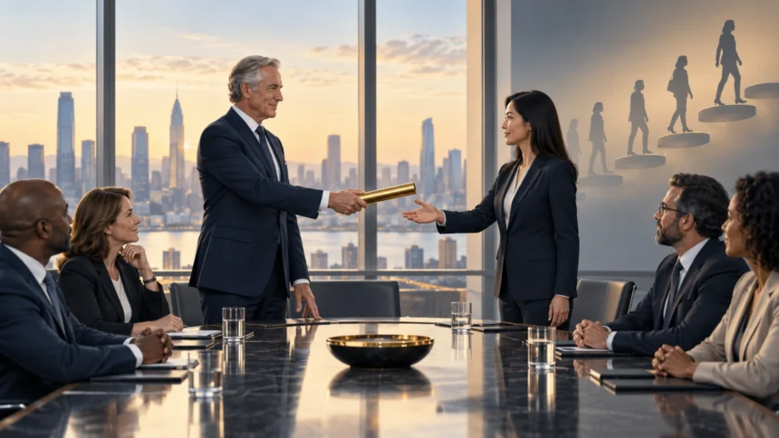 Board directors reviewing CEO succession planning with internal leadership candidates
