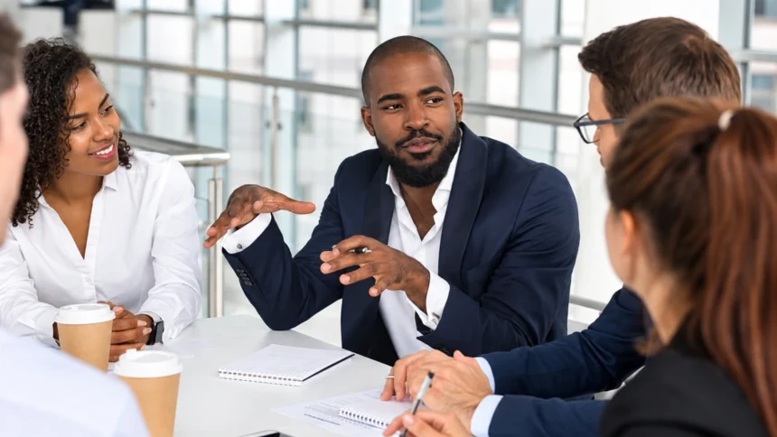 Business leader using written communication to guide a distributed team across different locations