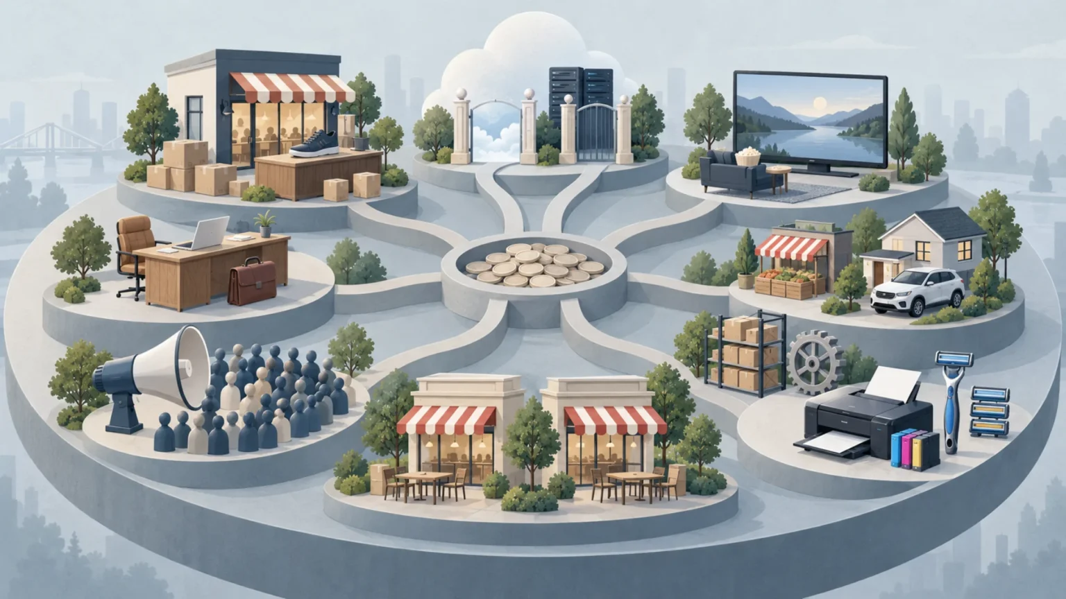 Eight business models illustrating how companies earn money from products, services, subscriptions and platforms