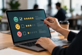 Employee engagement survey results displayed on a workplace dashboard as managers discuss how to turn workforce feedback into action.